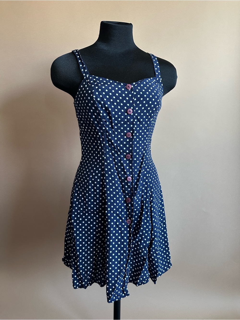 Vintage Style Polka Dot Fitted Dress Navy Blue From The Limited Size Small
